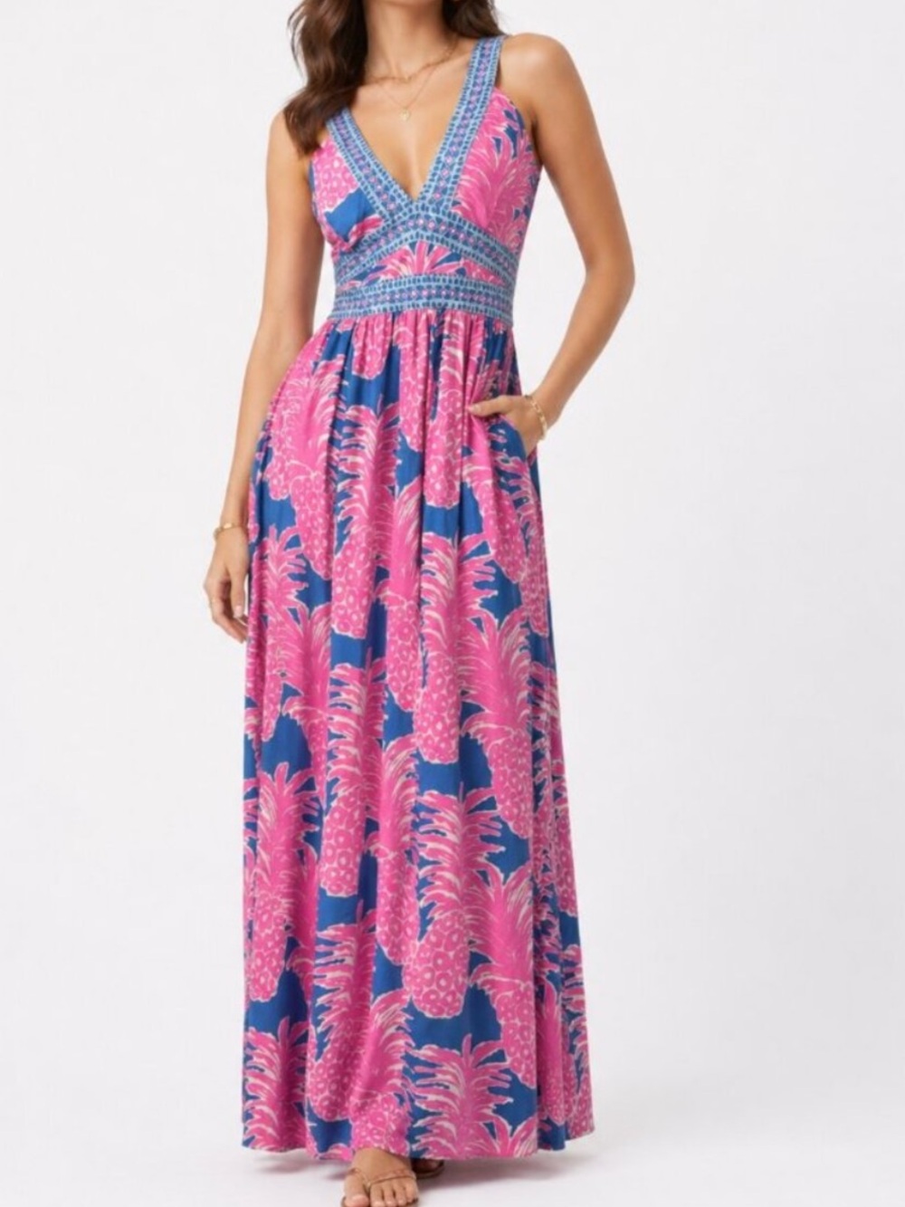 NWT Lilly Pulitzer Sz 12 Taryn Maxi Dress Blue Haven Little Flamenco